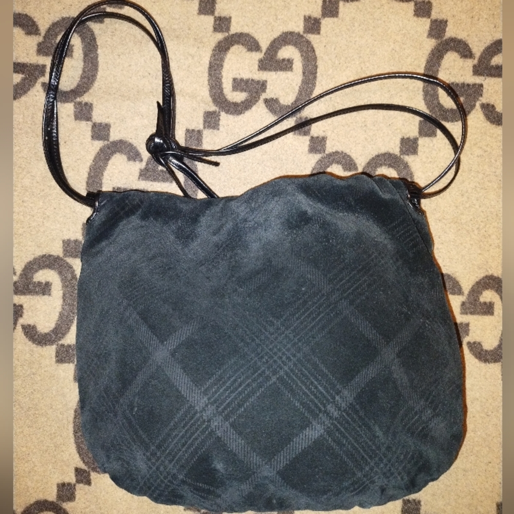 Authentic Vintage Bottega Veneta Suede Black Plaid Design Shoulder Bag